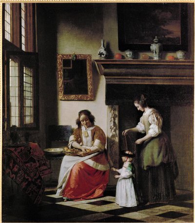 Att lära sig gå (olja på duk) av Pieter de Hooch