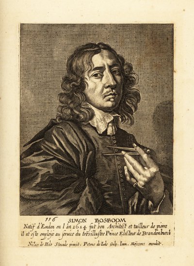 Porträtt av Simon Bosboom, holländsk guldåldersarkitekt och författare av Pieter de II Jode