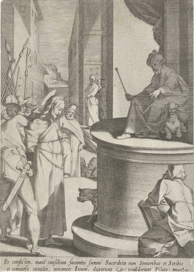 Kristus för Pilatus Passie van Christus (serietitel) Passion and Resurrection (serietitel) av Pieter de Jode (I)