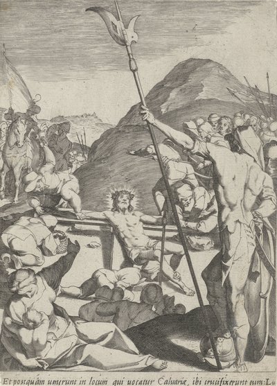 Kristus är spikad på korset Passion of Christ (serietitel) Passionis et resurrectionis (serietitel) av Pieter de Jode (I)