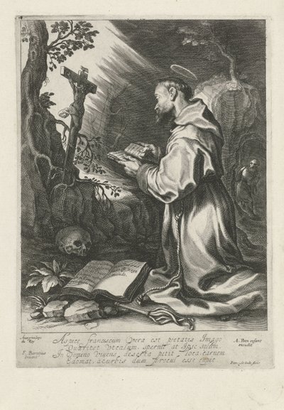 Saint Francis knäböjer framför krucifixet av Pieter de Jode (I)