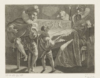 Sällskap som gör musik med fackelljus, ca 1600 av Pieter de Jode (I)