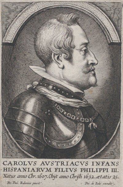 Porträtt av Karl av Österrike, Infante of Spain, i profil till höger, ca. 1650. av Pieter de Jode II