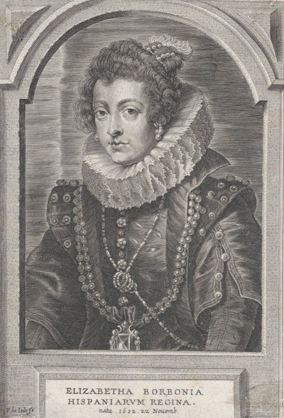 Porträtt av Elisabeth av Bourbon, drottning av Spanien, ca. 1632-44. av Pieter de Jode II