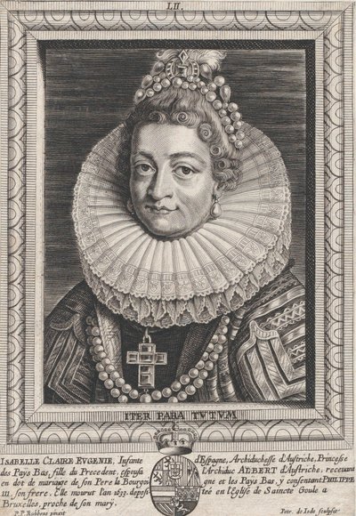 Porträtt av Isabella Clara Eugenia, Infanta av Spanien, ca. 1650. av Pieter de Jode II