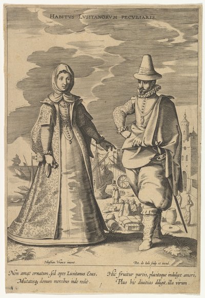En speciell attityd hos portugiserna, från mode från olika nationer.n.d. av Pieter de Jode I