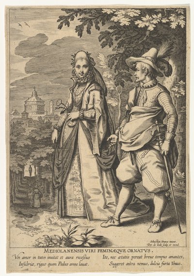 Milan Ornament för män och kvinnor, från Fashions of Different Nations.n.d. av Pieter de Jode I