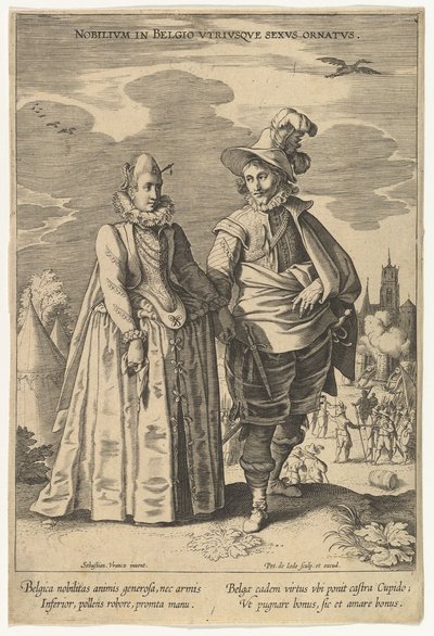Adliga män i Nederländerna Båda könsprydnader, från Fashions of Different Nations.n.d. av Pieter de Jode I