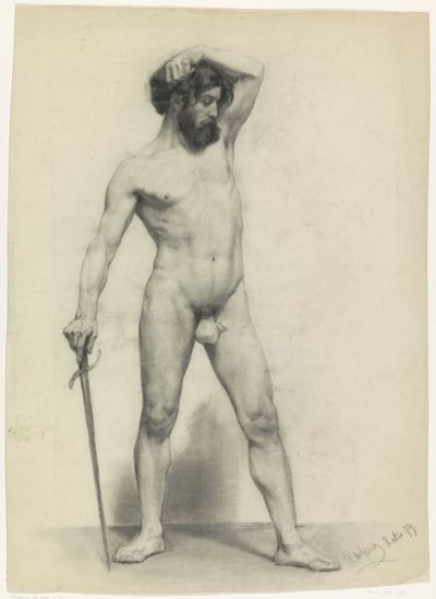 Stående manlig naken med svärd, vänd åt höger av Pieter de Josselin