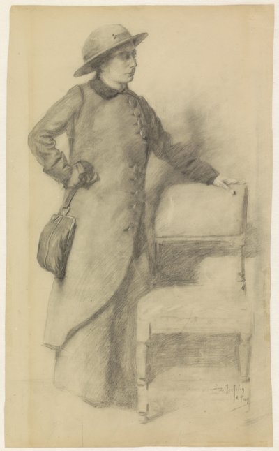 Stående dam med hatt och mantel av Pieter de Josselin