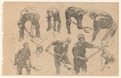 Studieblad med skisser av en grävarbetare av Pieter de Josselin