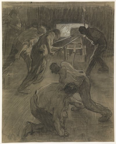 Sex arbetare arbetar i masugnarna av Pieter de Josselin