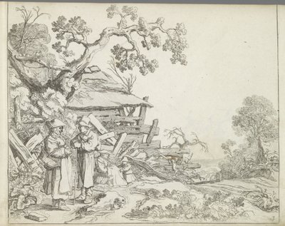 Landskap med en bonde och hans fru Landskap med figurer (serietitel) Mirror of Nature och School of Drawing (...) (serietitel) av Pieter de Molijn