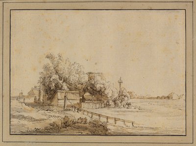 Figurer utanför ett värdshus, gårdsbyggnader och stolpen på ett duvslag, utanför Amsterdam av Pieter de With