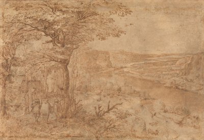 Landskap med pilgrimer (penna och brunt bläck på papper) av Pieter Bruegel the Elder