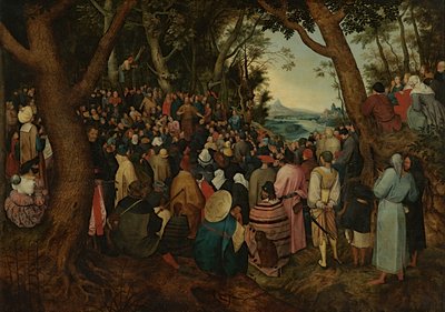 Johannes predikar för folkmassan (olja på panel) av Pieter the Younger (after) Brueghel