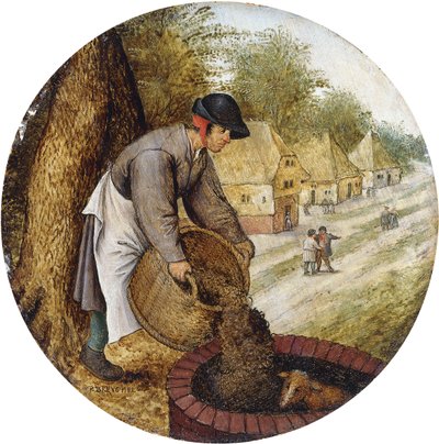 Ett ordspråk - Att fylla upp brunnen efter att kalven har drunknat, av Pieter Brueghel the Younger