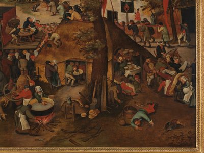 En byfestival, med en teaterföreställning och en procession för att hedra St Hubert och St Anthony av Pieter Brueghel the Younger