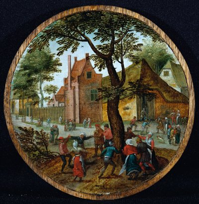 Bönder som dansar runt ett träd på en bygata, 1625 av Pieter Brueghel the Younger