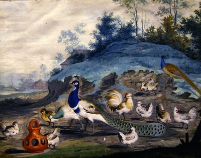 Exotiska fåglar i ett pittoreskt landskap (2) av Pieter the Younger Holsteyn