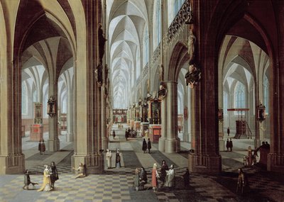 Interiör i Antwerpens katedral (olja på duk) av Pieter the Younger Neeffs