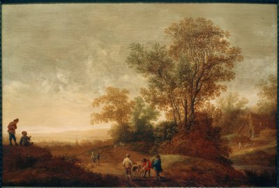 Flodlandskap med jaktsällskap av Pieter van Asch