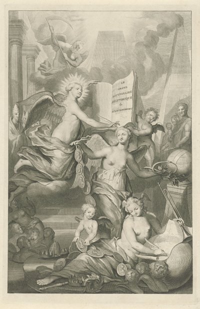 Berömmelse, evighet och skrivkonst Titelsida för Louis Moréri, Le grand dictionaire historique, 1731 av Pieter van Gunst