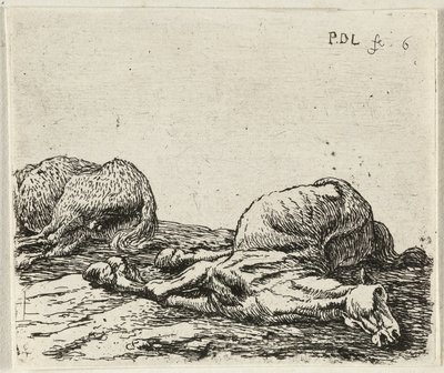 Tyska: Zwei tote Pferde
Franska: Les deux chevaux morts
Två döda hästar av Pieter van Laer