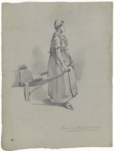 Stående kvinna som drar en vagn i Utrecht Femme du Peuple à Utrecht (titel på objekt) av Pieter van Loon