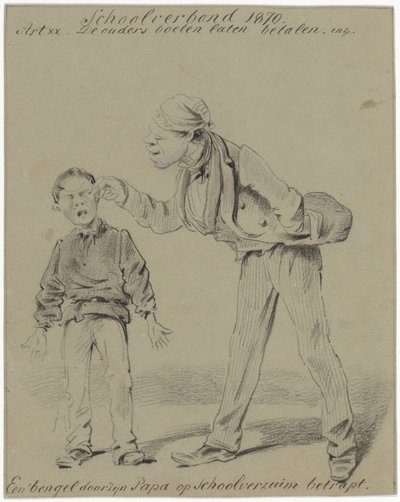 Far och son En rackare fångade sin pappas skolfrånvaro (titel på objektet) av Pieter van Loon
