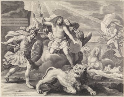 Reklamtryck med en allegorisk representation av Ludvig XIV som Jupiter, 1659 av Pieter van Schuppen