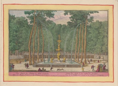 Kärlekens fontän i Aranjuez Kärlekens fontän, i Lusthof i Aranjues / Fons Amoris sive Tritonum, i Horto Arangosiae (titel på objektet) Theatrum Hispaniae (...) (serietitel) av Pieter van den Berge