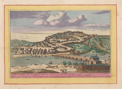 Utsikt över den portugisiska staden Coimbra Coimbra, eller Coimbra, en stad i Portugal, på Monda (titel på objekt) Theatrum Hispaniae (...) (serietitel) av Pieter van den Berge