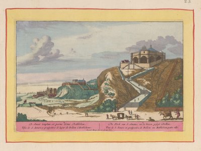 Utsikt över Santo Amaro-kyrkan nära Lissabon Kyrkan S. Amatus och hamnen segt Bellem (titel på objektet) Theatrum Hispaniae (...) (serietitel) av Pieter van den Berge