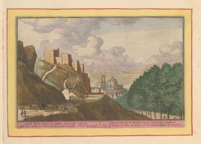 Utsikt över Alcazaba och katedralen i Granada Gesigt av slottet de Rooden Tooren och Granades Hoofdkerk (titel på objektet) Theatrum Hispaniae (...) (serietitel) av Pieter van den Berge