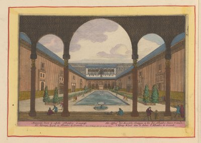 Domstol i Alhambra i Granada The Delight of the Morish Kings, i Alhambre-slottet, inne i Granade (titel på objektet) Theatrum Hispaniae (...) (serietitel) av Pieter van den Berge
