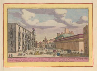 Kungliga kansliet eller Real Chancillería i Granada Cancellerye av Granade, på platsen; bredvid Tower of Alhambre (titel på objekt) Theatrum Hispaniae (...) (serietitel) av Pieter van den Berge
