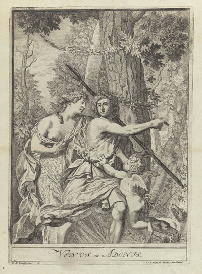 Skriv ut 11 från serieritningsexempel med Venus och Adonis av Pieter van den Berge