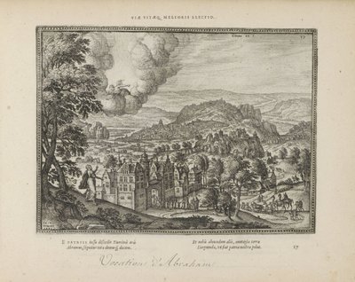 Gud visade sig för Abraham Livets vägar bättre val (titel på objekt) The Sacred Emblems and the Main History of Both Testaments (Oude Testament) (serietitel) Bilder och figurer av böcker (serietitel) av Pieter van der Borcht (I)