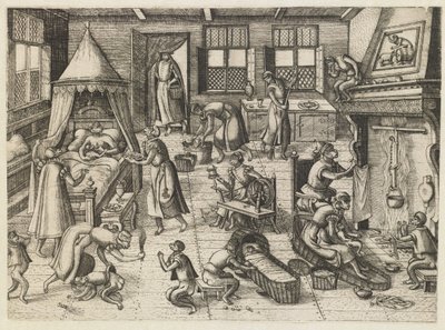 barnrum Monkey-spel (serietitel) av Pieter van der Borcht (I)