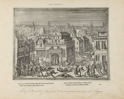 Mannen van Sodom mötte blindheidslagen (titel på objekt) The Sacred Emblems and the Main History of Both Testaments (Oude Testament) (serietitel) Bilder och figurer av böcker (serietitel) av Pieter van der Borcht (I)
