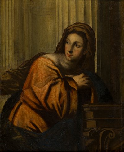 En dam identifierad som Magdalena, ca 1623-78 (Olja på duk limmad på en träpanel) av follower of Pietro Della Vecchia