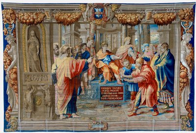 1600-talets gobeläng föreställande trollkarlen Elimas förblindande av Pietro 1579 1669 Fevère