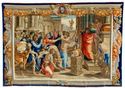 1600-talets gobeläng föreställande Lystras offer av Pietro 1579 1669 Fevère