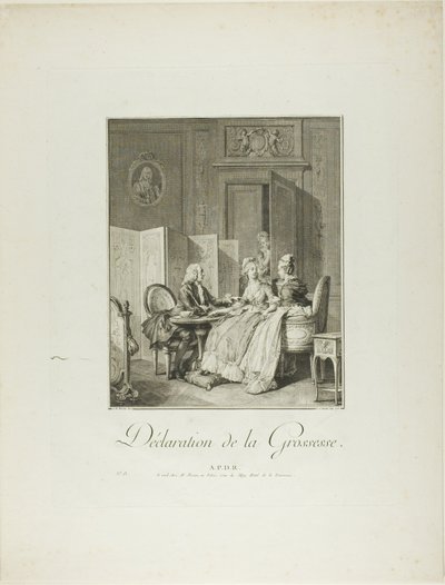 Tillkännagivande av graviditet, från Monument du Costume Physique et Moral de la fin du Dix-huitième siècle av Pietro Antonio Martini