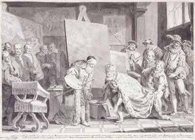 Kejsar Karl V plockar upp Tizians målarpensel, av Pietro Antonio Novelli