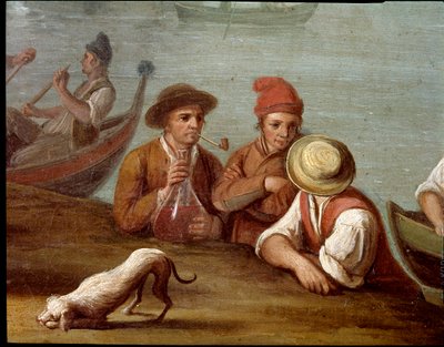 Bankettscen i Posillipo (Pausilippe) Neapel Detalj av fiskare - Bankett i Posillipo - Detalj av fiskare - Målning av Pietro Fabris 1700-talets Museo Nazionale di San Martino Neapel av Pietro Fabris