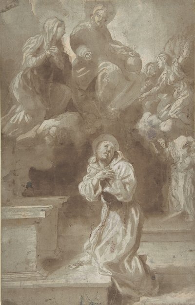 Kristus och jungfrun uppenbarade sig för Saint Francis, 1562-1602. av Pietro Faccini