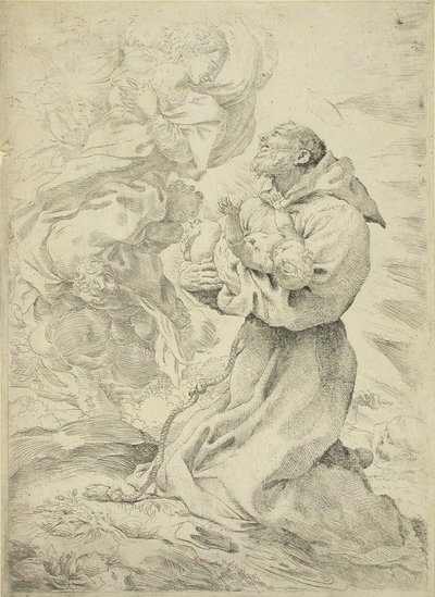 Franciskus av Assisi med Jesusbarnet i famnen av Pietro Faccini