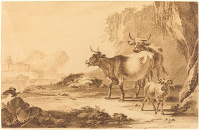 Landskap med boskap, en get och en vilande herde av Pietro Giacomo Palmieri